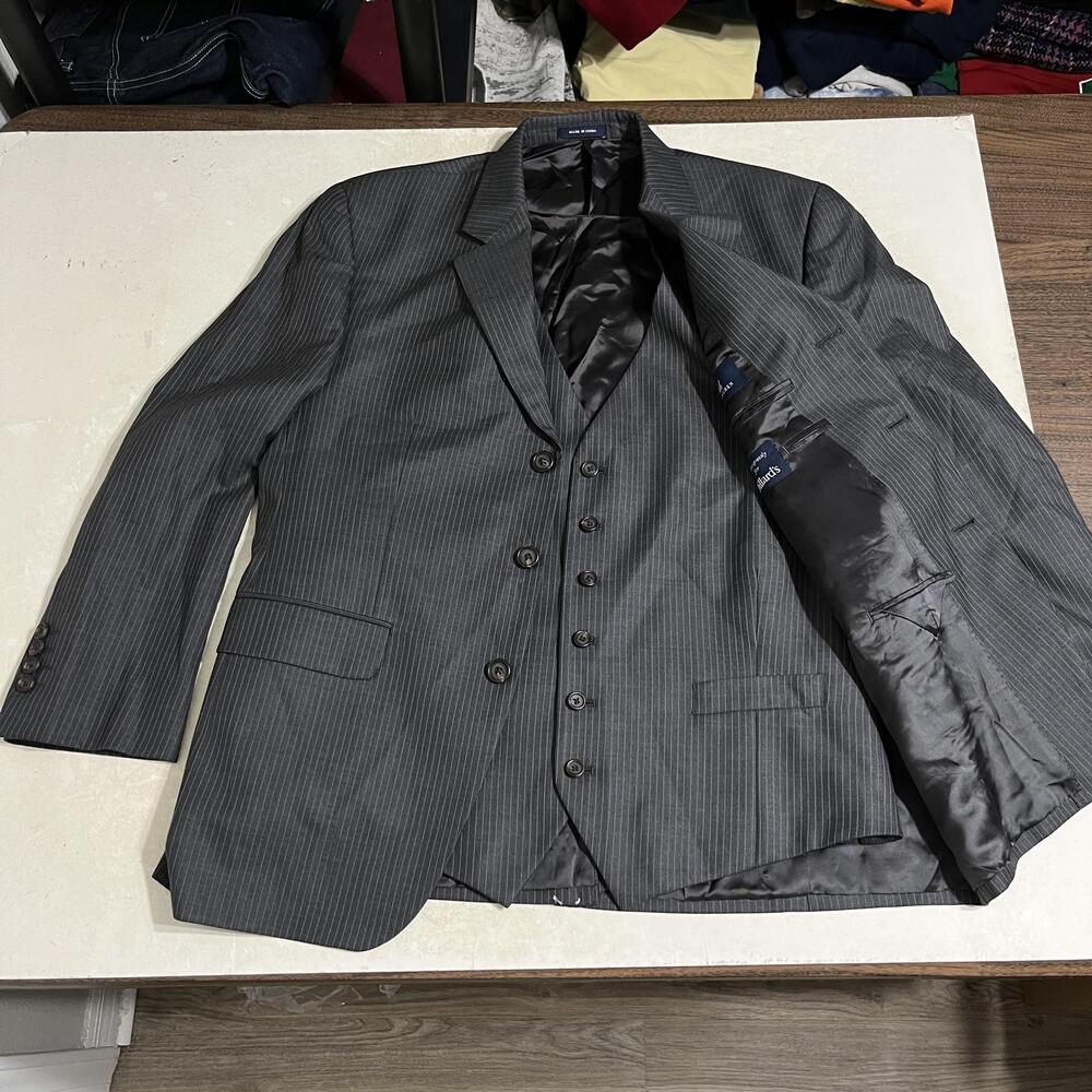 Ralph aLauren Suit Jacket Vest Men 40S Gray Pinstripe Wool 2 Piece Double RL RRL
